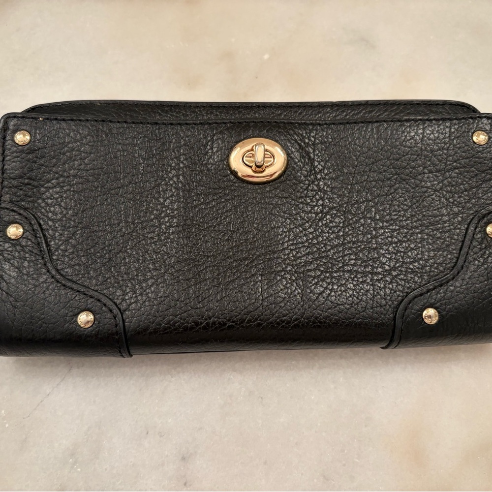 Used, leather Mercer black Coach accordion wallet